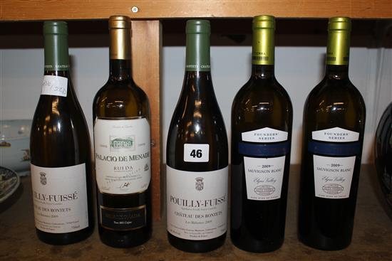 5 bottles of mixed white wines, two 2009